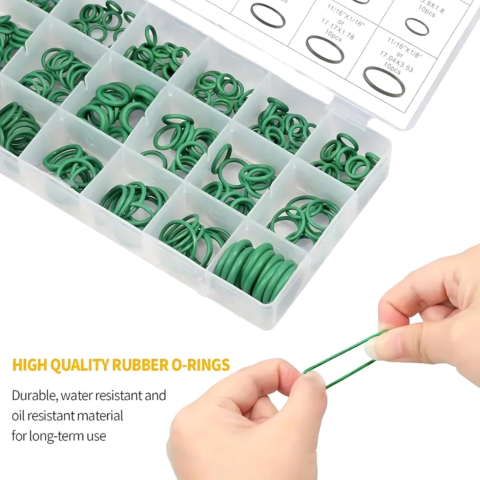 270 Pieces Green AC O-Ring Kit 18-Sizes O Ring Assortment Set, Rubber Air Conditioning O Rings Seal Gasket Washer for Plumbing/Automotive/Machinery, HVAC Repair Tools, Automotive AC Seal Kit, Universal O Ring Set