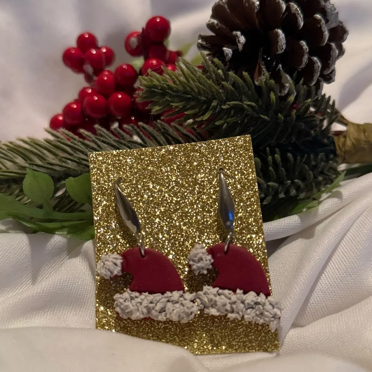 Polymer Clay Santa Hat Dangles - Festive Christmas Earrings jewelry advent