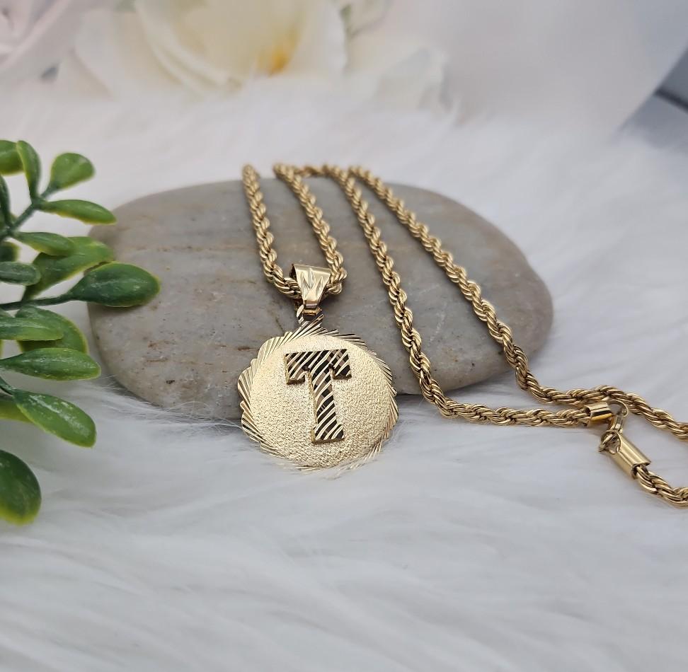 Gold Initial Necklace for Men 30mm Circle Pendant 14k Gold Plated 5mm French Rope Chain Lifetime Replacement Guarantee Perfect for Birthdays