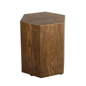 "Afterglow Polygon Wood Look Accent Table, Stool, Wood Stump, Brown Hexagonal Outdoor Side Table "