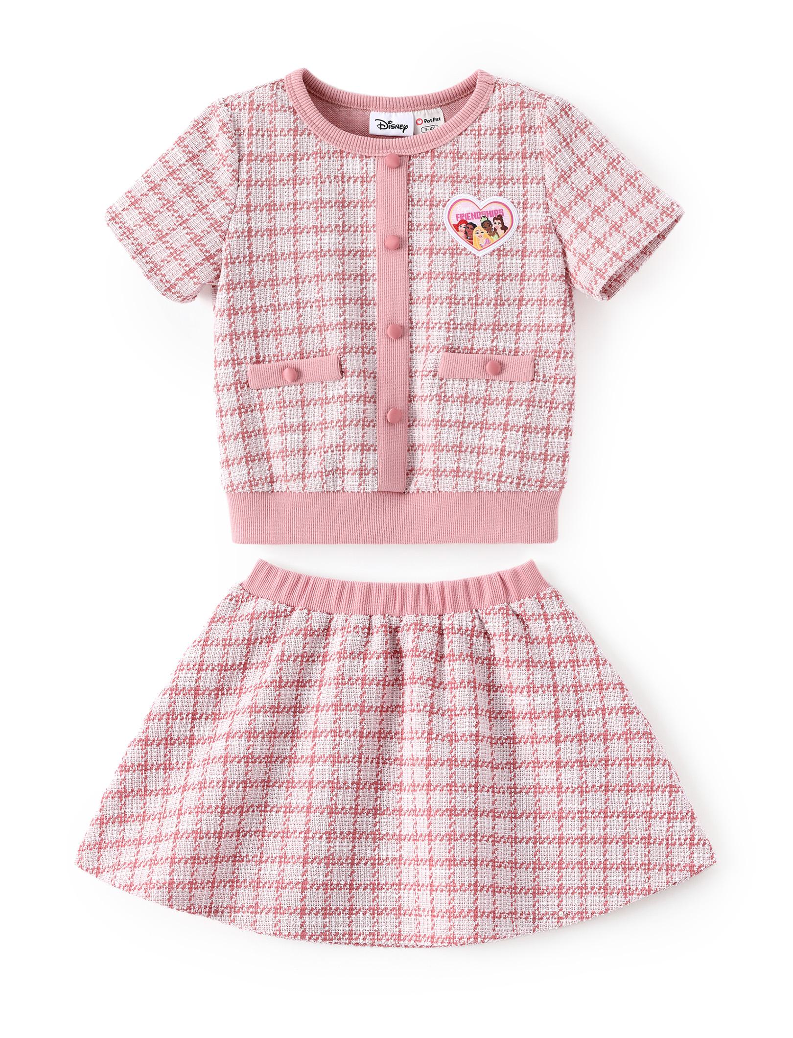 PatPat Disney Princess Ariel Little Mermaid Toddler Girls 2-Piece Pearl Button Knit Top & Tweed Skirt Set for Ages 2-9 Years Cute Minnie SpringGlowUp RefreshedLook