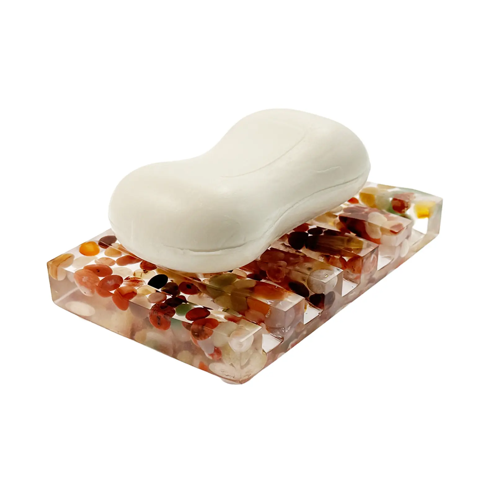 Yuhua Stone Single-Drain Soap Rack,Soap Holder Resin Soap Dish with Drainage Slats Colorful Design Bathroom Kitchen 5 Slots