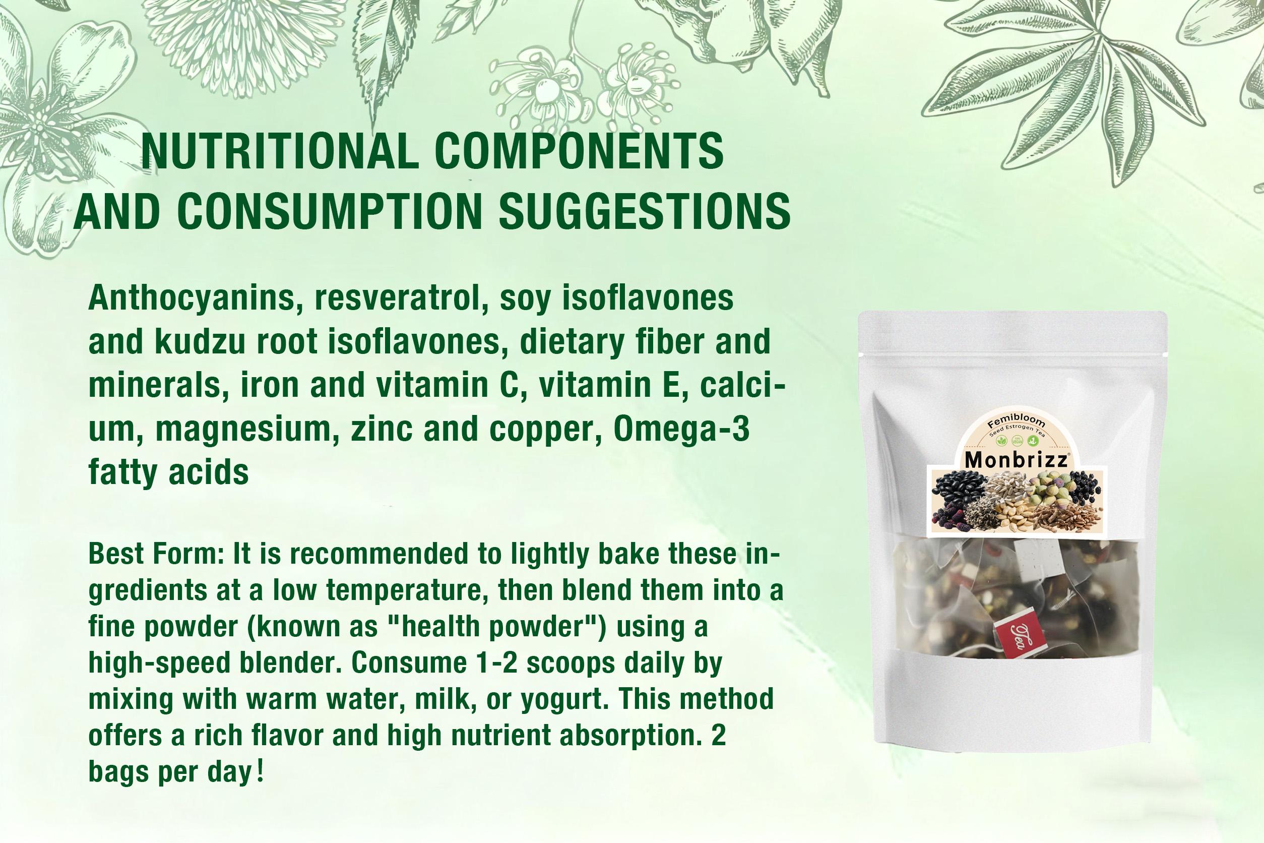 Monbrizz Nine Treasure Seed Tea,Hormone Balance for Women,Provides Antioxidant Effects，Traditional Medicinals Tea，Organic Herbal，Flaxseed, Black&White Sesame, Mulberry, Black Bean,20 teabags