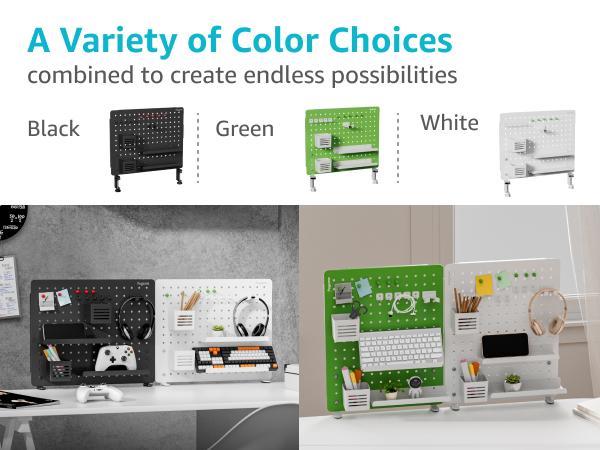 Clamp-on Desk Pegboard, Desk Organizer for Office Gaming Home, Magnetic Metal Peg Board with 15 Accessories, Privacy Panel for Office, 20.4" x 16.5", Large, Black