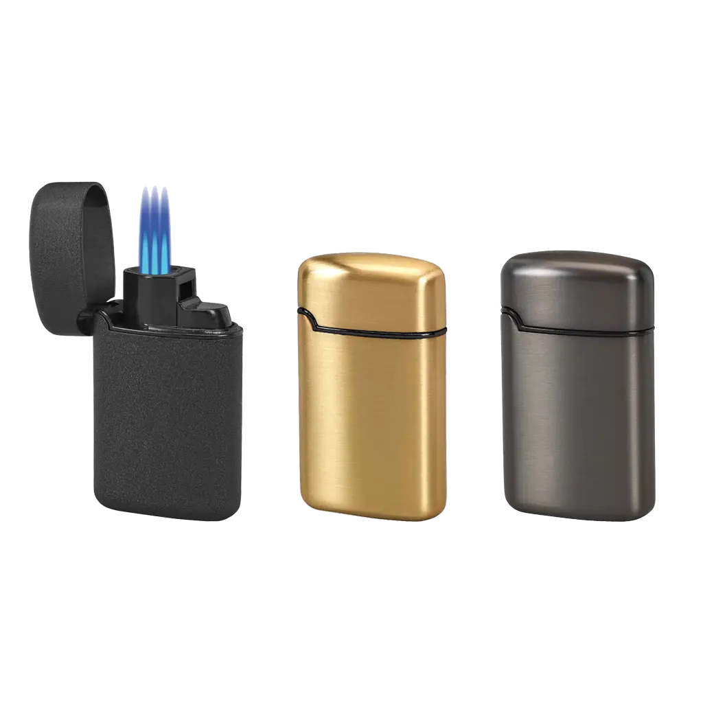 Vertigo Gladiator 3-Flame All-Metal Housing Windproof Torch Lighter, Compact Metal Body (2.62" x 1.56" x.75") Portable Outdoor Accessory with Free-Standing Hands-Free Design, Fold-Out Punch, Double-Action Ignition & High-Altitude Performance