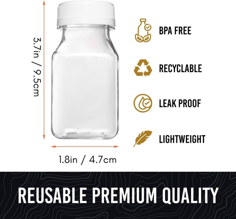 Liquid small plastic bottle - ginger juice water bottle with lid, healthy juice water bottle - refrigerator safe, leak proof, food grade 4 oz water bottle -8 packs.