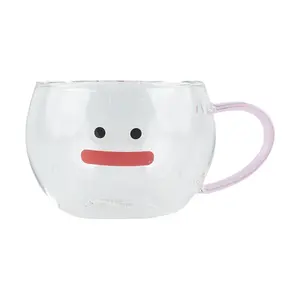 SSUEIM Korean Double-Walled Glass Mug Red 320ml - Insulated, Heat-Resistant, Perfect for Coffee & Tea