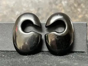 PAIR Black Obsidian Oval Keyhole Hanger Ear Weight Plug Gauges Tunnels Stone