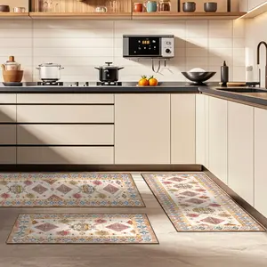 Boho Kitchen Rug Sets 3 Piece with Runner Non Slip Kitchen Rugs and Mats Washable Kitchen Mats for Floor Thick Kitchen Floor Mat Carpet Runner Rugs for Hallway Laundry Holiday Decor