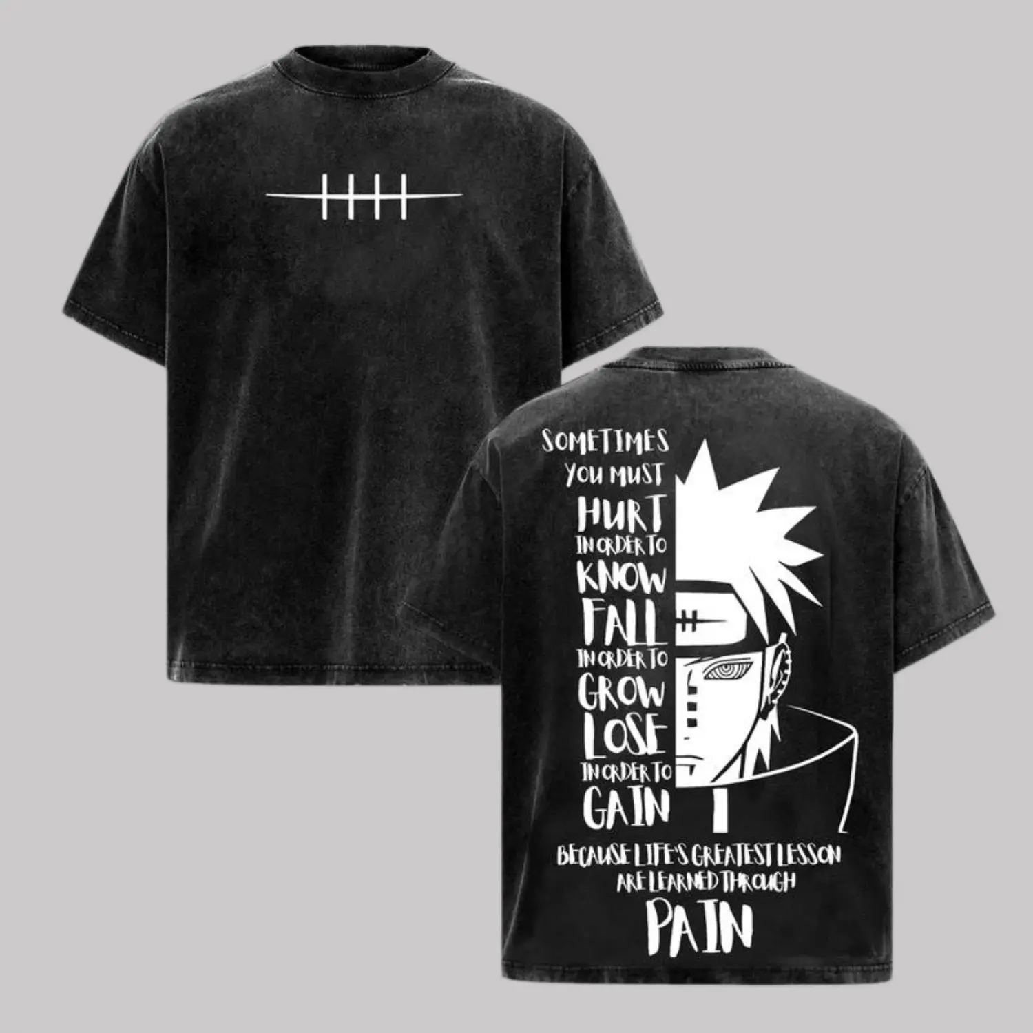 Nagato Pain Naruto Shippuden T-Shirt, Oversized Vintage Washed Anime Graphic Tee, 6 Paths Streetwear Retro Top Gift for Anime Lovers