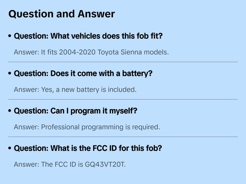 2006 Toyota Sienna Keyless Entry 6B Fob FCC# GQ43VT20T 2006 Toyota Sienna Keyless Entry 6B Fob FCC# GQ43VT20T