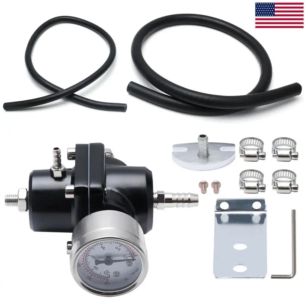 Adjustable Aluminum Fuel Pressure Regulator for Improved Car Performance, Universal Design, Corrosion & Heat Resistant, Includes Hoses, 0-140 Psi, 100% Brand New, Aluminum Alloy, Pressure Control, Responsive Accel., Pressure Gauge, Fuel System