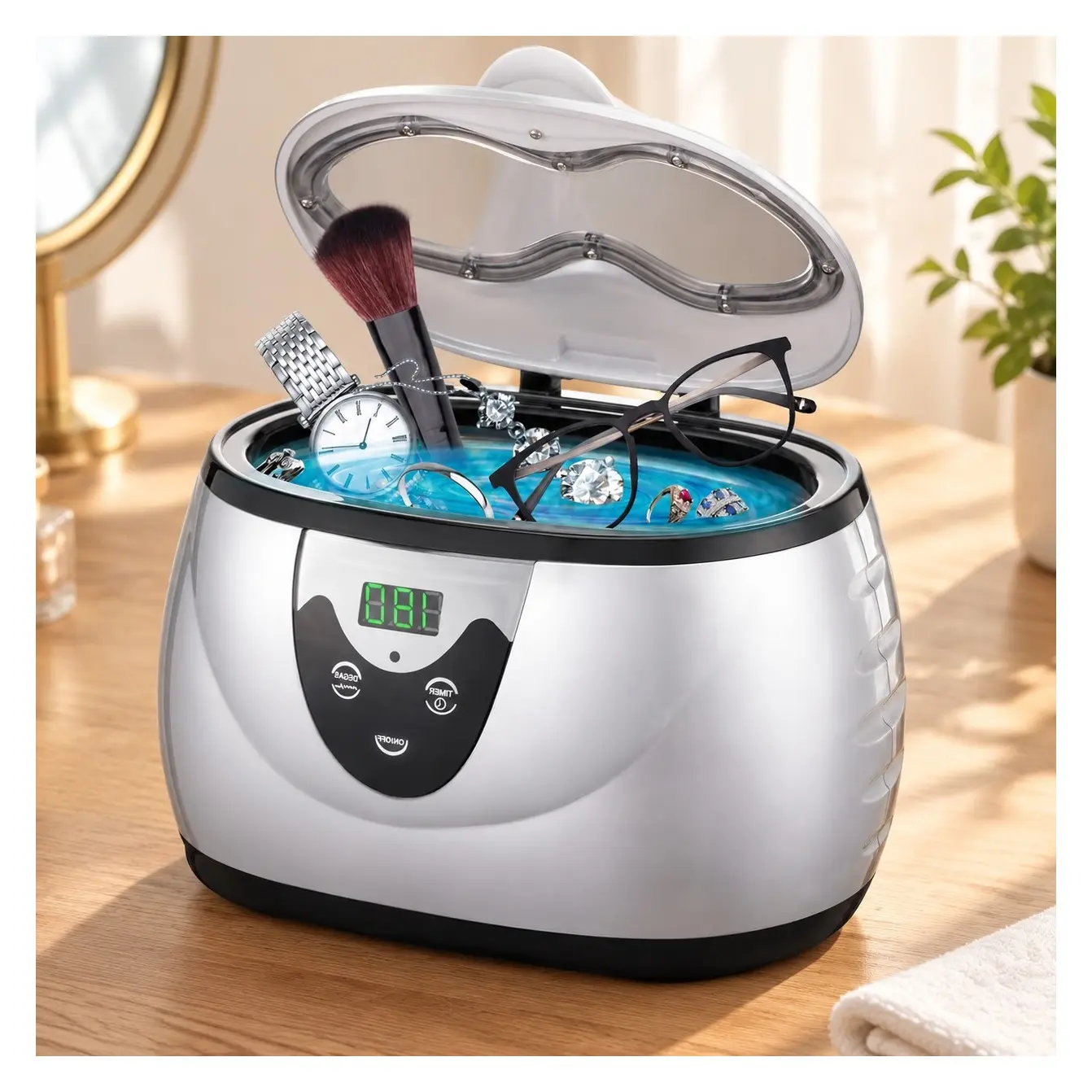 Ultrasonic Cleaner, Professional Jewelry Cleaner for Eyeglasses, Rings and Watches, 42kHz Portable Sonic Cleaner with 600ml Capacity Stainless Steel TankGift