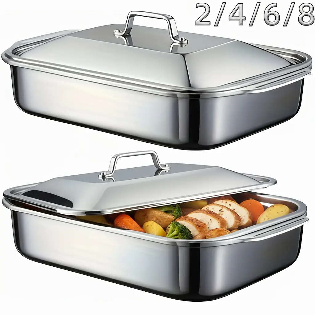 1/2/4PCS Large Thickened Stainless Steel Fish Roasting Pan with Lid - Rectangular Non-Stick Oven Tray & Casserole Dish, Ideal for Bread & Seafood - Perfect for Grilling, Baking, Cooking & Buffet Serving, Spacious Design, Christmas Gift