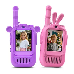 Video Walkie Talkies for Kids, 2 Pack Rechargeable Silicone Anti-Fall Kids Walkie Talkies for Backyard, Family, Travel, Camping Indoor Outdoor Toys, Christmas Birthday Gifts for Boys & Girls Ages 3+ Colorful Durable