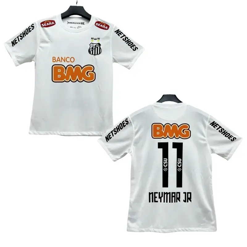 13 14Home White#11 Neymar Short Sleeve Vintage Soccer Jersey