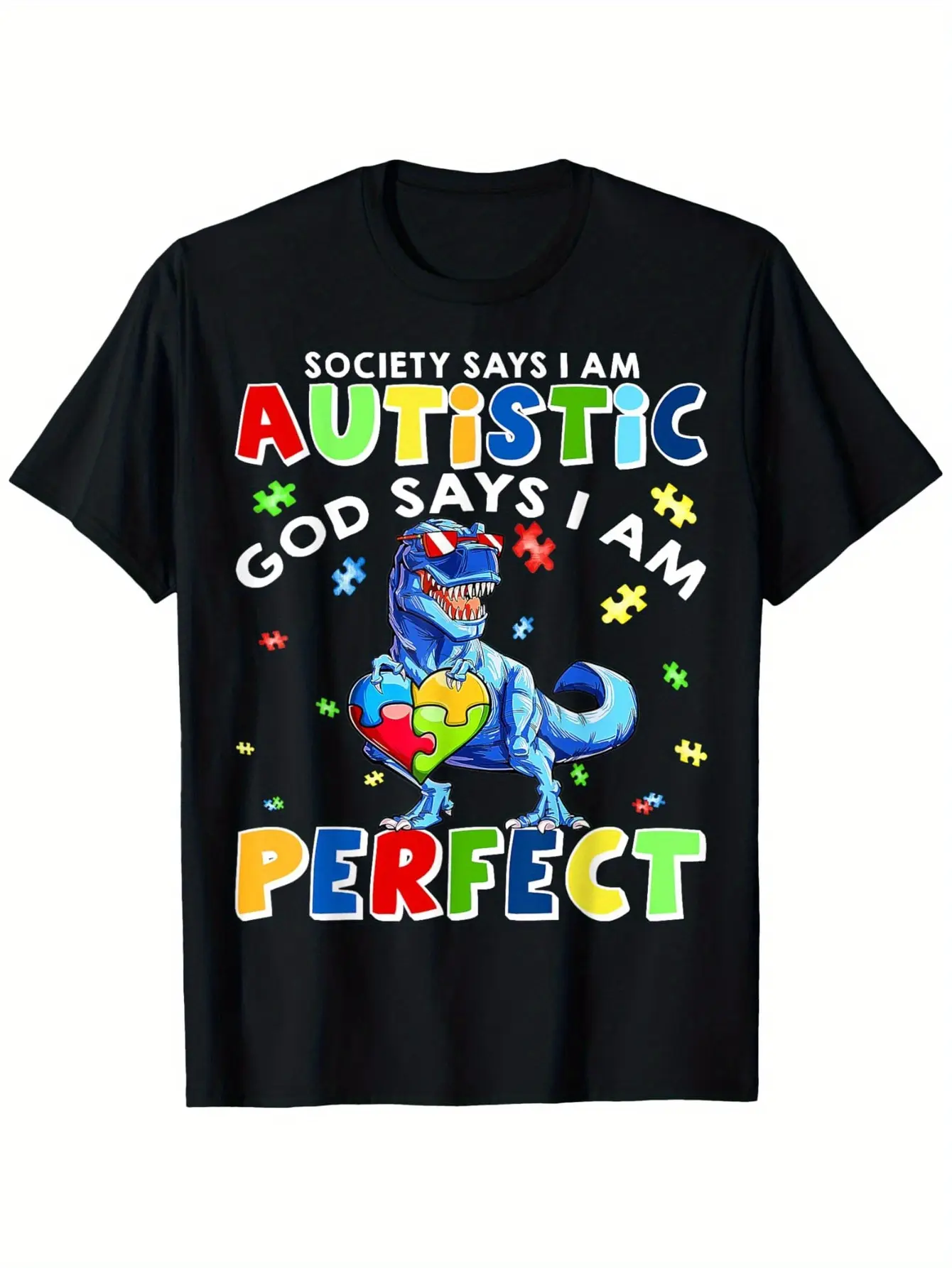 Society Says I'm Autistic God Says I'm Perfect Autism Funny T-Shirt for Boys and Girls, Soft Material, Breathable, Comfortable Short Sleeve Youths Tees Perfect for Boys Shirts Boy Girl Best Gift