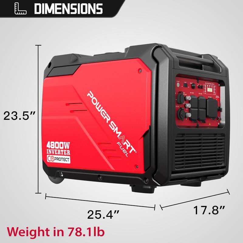 PowerSmart 4800W\3800W Electric Start Portable Inverter Generator, CO Detection,Gas Powered,CO Sensor Technology, RV Ready 30A Outlet, Parallel Capable, Generators for Home Backup Emergency Use Camping, EPA Compliant(PS5046CE)