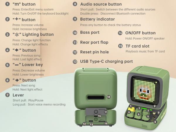 Divoom Ditoo Programmable Pixel Art LED Bluetooth Speaker Showing Clock Emoji DIY Design for Home Wedding Party Decoration with Wireless App Control Mini Gift Audio Smartphone Pink