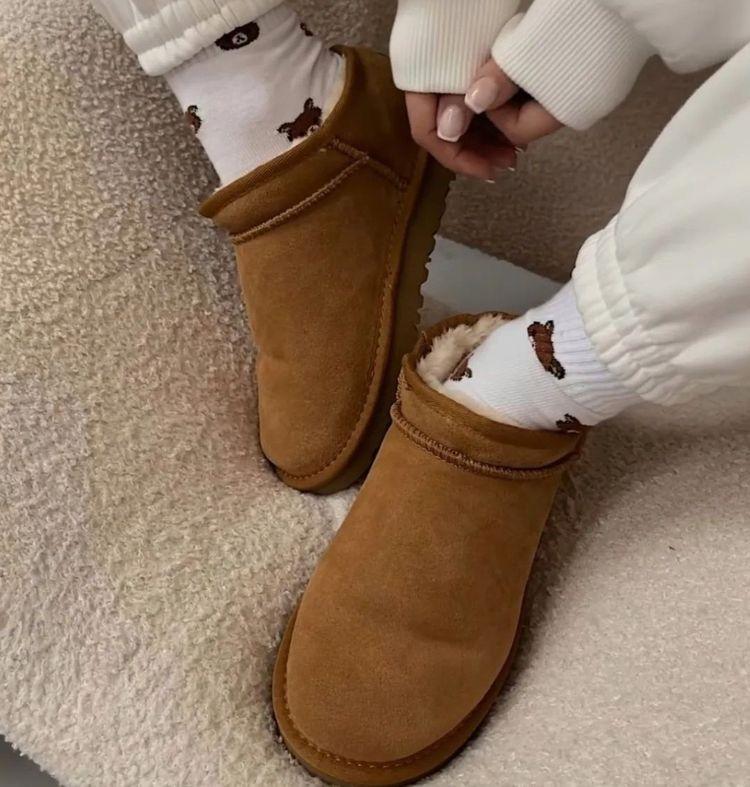 EVELLYHOOTD Winter Warm Flat Padded Ankle Snow Boots Genuine Suede Faux Fur Lining Water Splash-proof Durable TPR Rubber Sole  [SIZE DOWN IF SMALL Feet]