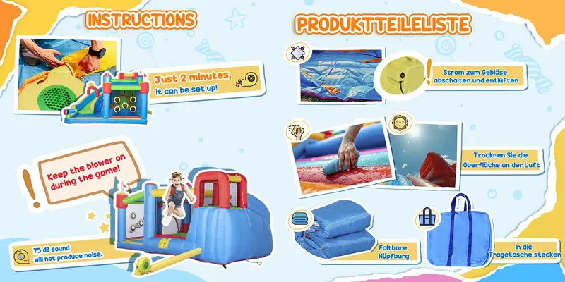 #tiktokshopbacktoschool Outsunny 5/6/8-in-1 Summervibes Inflatable Water Slide Kids Bounce House with Splash Pool Climbing Wall Air Pump Water Cannon Slide Trampoline Multifunction Durable Outdoor Backyard Fun