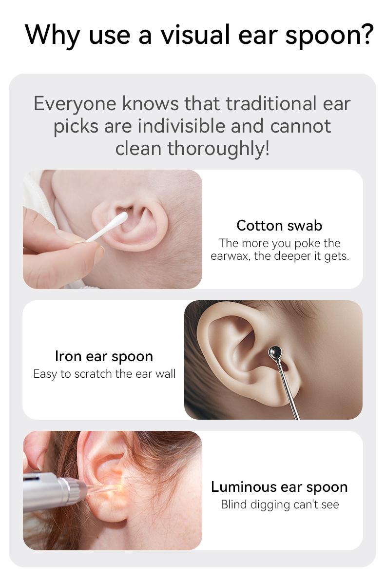 Ear Wax Removal Tool Camera with 1080P HD Ear Scope 6 LED Lights & 6 Ear Picks Black Compact Otoscope for Effective Cleaning - Earpick Flashlight