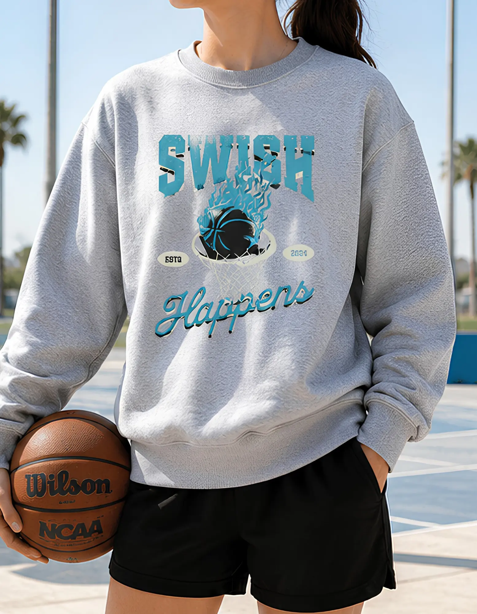 Trending Swish Happens Flaming Basketball Sport Graphic Tshirt Hoodie Sweatshirt Casual Streetstyle Aesthetic Crewneck Basic Tee