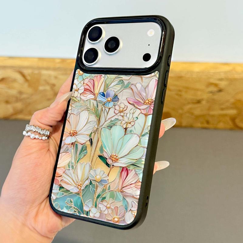 Lovely Floral Flowers Aesthetic Pattern Phone Case, Compatible with MagSafe, Stained Glass Shockproof Anti-Scratch Stylish Protective Phone Cover for iPhone 17/16/15/14/13 Series Lovely Floral Flowers Aesthetic Pattern Phone Case, Compatible with MagSafe, Stained Glass Shockproof Anti-Scratch Stylish Protective Phone Cover for iPhone 17/16/15/14/13 Series