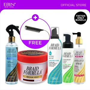 EBIN Braid Formula Conditioning Gel(Medium Hold)+Braid Formula Setting Mousse(Menthol)+Dr. Feel Cool Anti-itch Spray(Watermelon Mint)+Tension Relief Foaming Lotion (Tea tree+Aloe) + Braid Formula Releasing Spray (Biotin) Bundle with FREE Pintail Comb