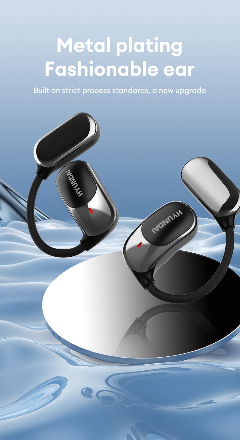 HYUNDAI Fit2 with Built-in 169-Language Translation Wireless Headphones with Electroplated Ear Hook Design – Comfortable, Great Sound, Bluetooth 5.4 Flash Connection, Wireless Earbuds for Music and Calls