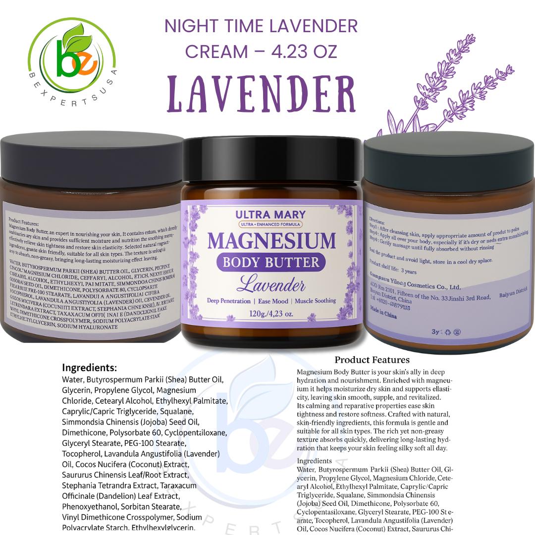 VIRAL Magnesium Body Butter 4.23oz – Nighttime Lavender Cream – Natural & Vegan Lotion with Shea Butter, Jojoba Oil, Coconut Extract & Dandelion – Topical Relief for Muscle Tension – Kid-Friendly Soothing Moisturizers