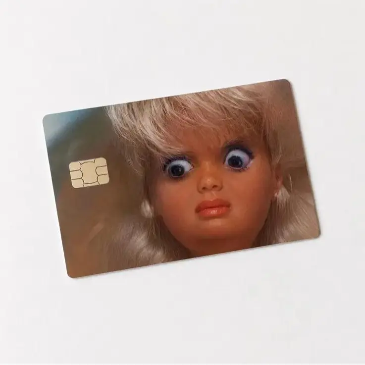 [ 2 PCS ] Funny Creepy Doll Face Debit Card Skin Sticker - Hilarious Ugly Doll Meme Credit Card Cover Decal - Waterproof Removable ATM Card Cover