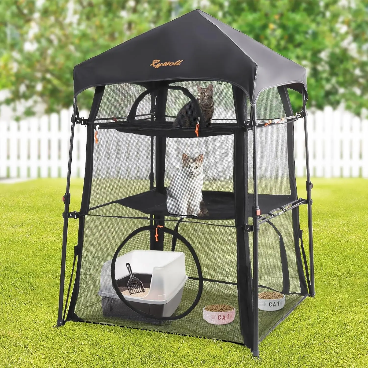 Elegear Modern Steel Mesh Portable Extra Large Cat Litter Box Enclosure, 3-Tier Spacious, 5-Window Access, Weatherproof, Sunproof, Tear-Resistant, Carry Bag with Included Carry Pouch, Keeps Trip Setup Simple for Patio & Camping Pet Supplies