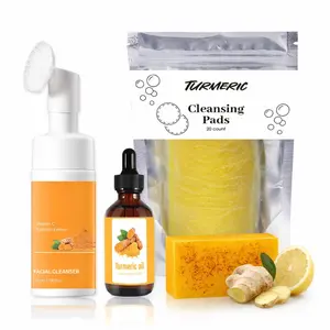 Turmeric Soap & Essential Oil Set,Including 1 Counts Turmeric Soap &1 Counts Essential Oil & 1 Counts Soap dish, Daily Skin Care Set forMen & Women Turmeric 6-Piece Skin Care Kit