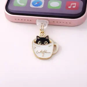 Dust Plug Charm for Devices-Kindle-iPhone-USB C-Black Cat