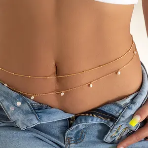 Turandoss Dainty Layered Waist Chain for Women – 18K Gold Plated Adjustable Belly Body Chain