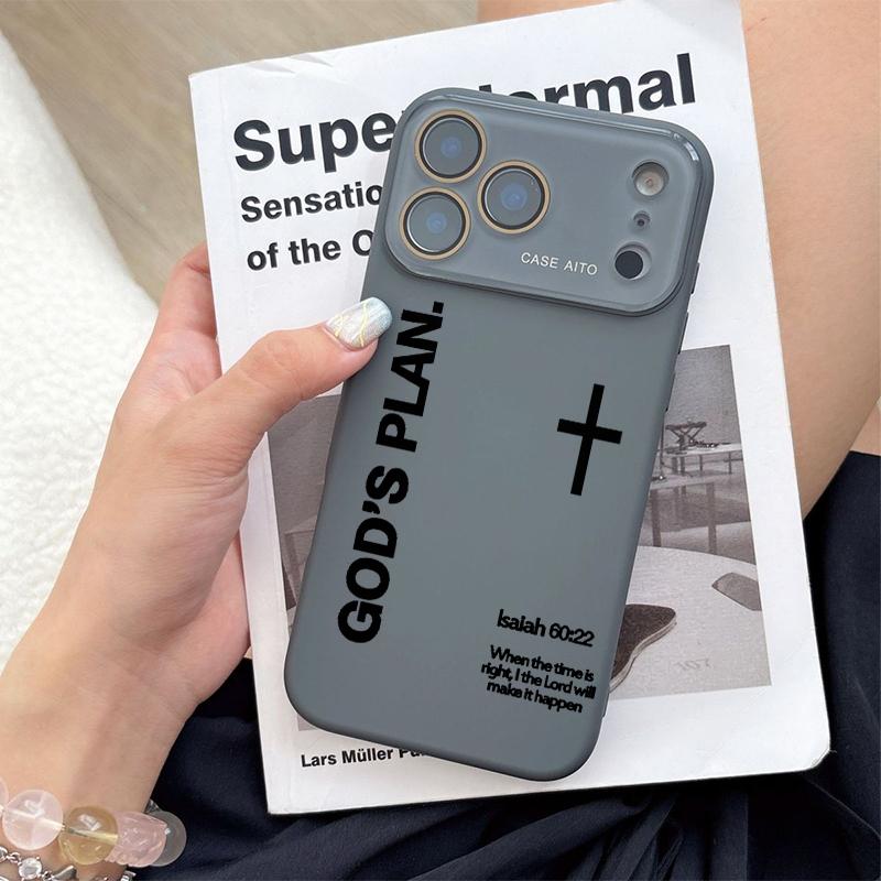 God's Plan Dopamine Ins Style Solid Color Phone Case with Ultra Skin friendly Touch, All Inclusive Lens Phone Case Suitable for Apple 17 16 15 14 13 12