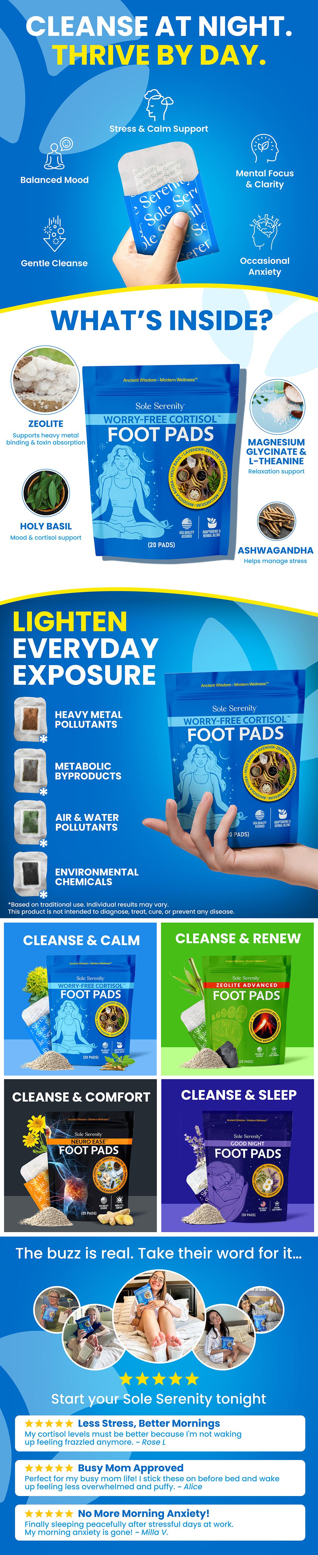 Sole Serenity Stress Relief Detox Foot Pads – Overnight Stress +Toxin Relief – Worry-Free Cortisol Support with Zeolite, Ashwagandha & Adaptogens (20 ct), Energy Healing, Grounding Sole Serenity Stress Relief Detox Foot Pads – Overnight Stress +Toxin Relief – Worry-Free Cortisol Support with Zeolite, Ashwagandha & Adaptogens (20 ct), Energy Healing, Grounding