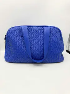 Pre-owned Bottega Veneta Medium Bright Blue Intrecciato Leather Bag with Dual Top Handles & Gold Zipper