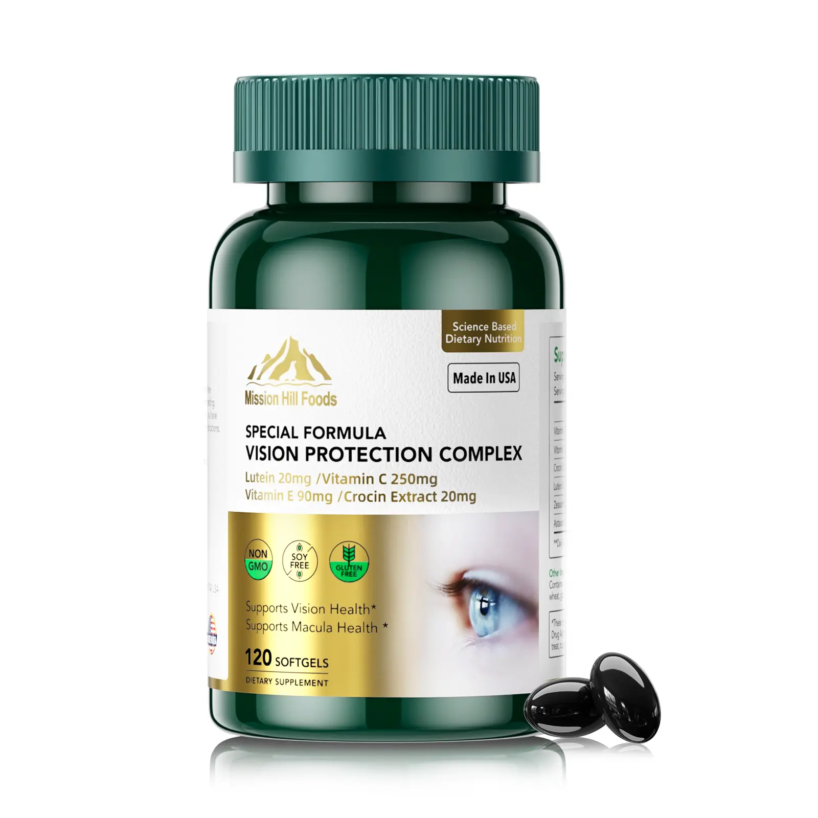 Mission Hill Foods Lutein 20mg with Zeaxanthin Supplement | 6 in 1 Vision Protection Complex for Eye Health, Macular & Blue Light Support | 120 Softgels - 4 Month Supply | Non-GMO, Gluten Free Dietary
