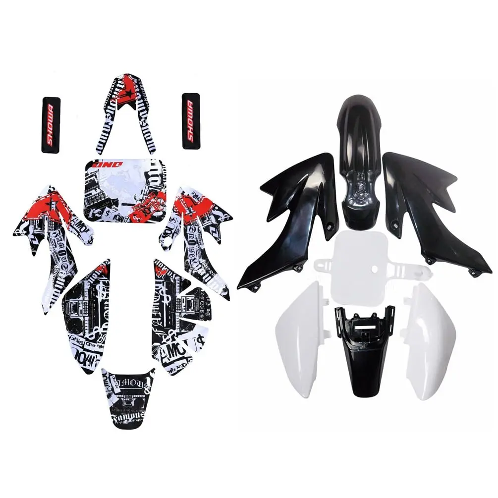 7pcs Pit Bike Body Panels Plastics Fender with 9pcs Decal Graphics Stickers Kit for CRF50 XR50 SSR SDG YCF BSE Atomik Thumpstar Apollo 110cc 125cc Dirt Bike Pit Trail Bike Offroad Motorcycle