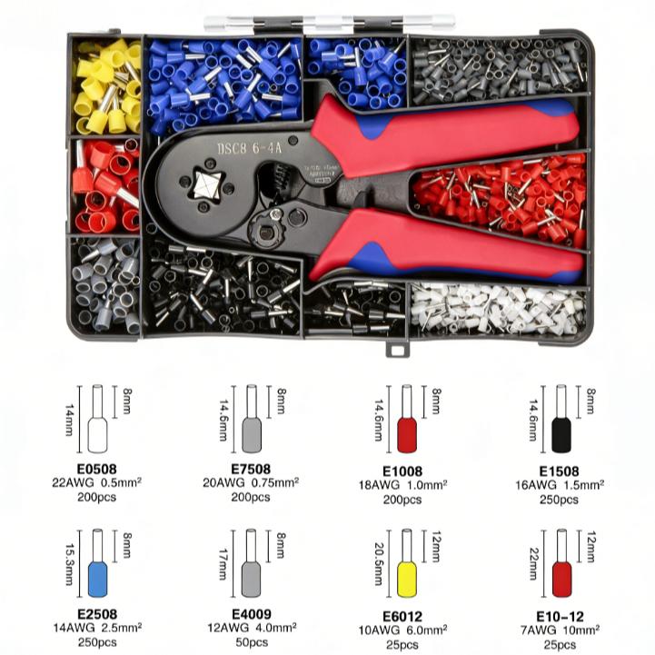 Ferrule Crimping Tool Kit, AWG 28-7 Self-adjustable Ratchet Wire Crimping Tool, Crimper Plier Set with 1200 COUNTS Wire Terminals Crimping Connectors Wire End Ferrules Ferrule Crimping Tool Kit, AWG 28-7 Self-adjustable Ratchet Wire Crimping Tool, Crimper Plier Set with 1200 COUNTS Wire Terminals Crimping Connectors Wire End Ferrules