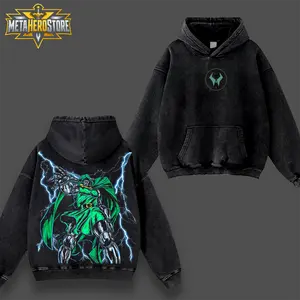 [MetaHero] Dr.Doom "The Masked Tyrant" MCU Edition Oversize Seamless Soft Shortsleeve Cotton T-Shirt #56, Double-Printed Acid-Washed Lightweight Apparel, Round Neck Black Comic Superhero TV Series Graphic Streetwear (Menswear)