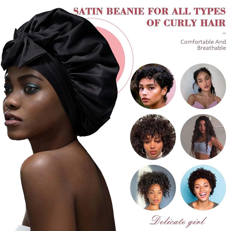 Satin Bonnet with Tie Band Double Layer Adjustable Sleep Bonnet with Silk-Like Lining Stay On Night Cap for Curly Hair Braids & Natural Hair school gift Sleeping Bonnet satin adjustable strap
