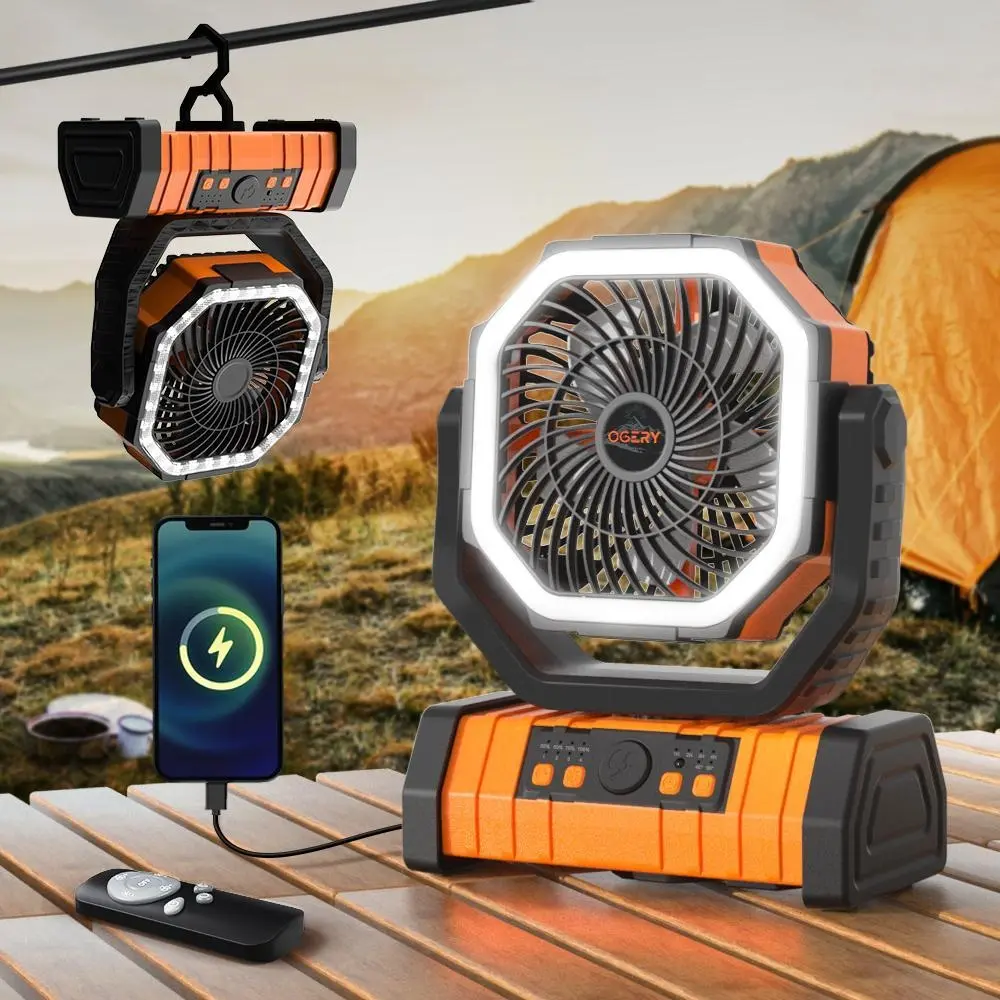 OGERY Rechargeable Camping Fan with LED Light, Portable Multi-functional Fan with 360° Rotating Hook, Oscillating Emergency Camping Fan Cordless Rotatable Battery Powered Lightweight,back to school,back to school haul