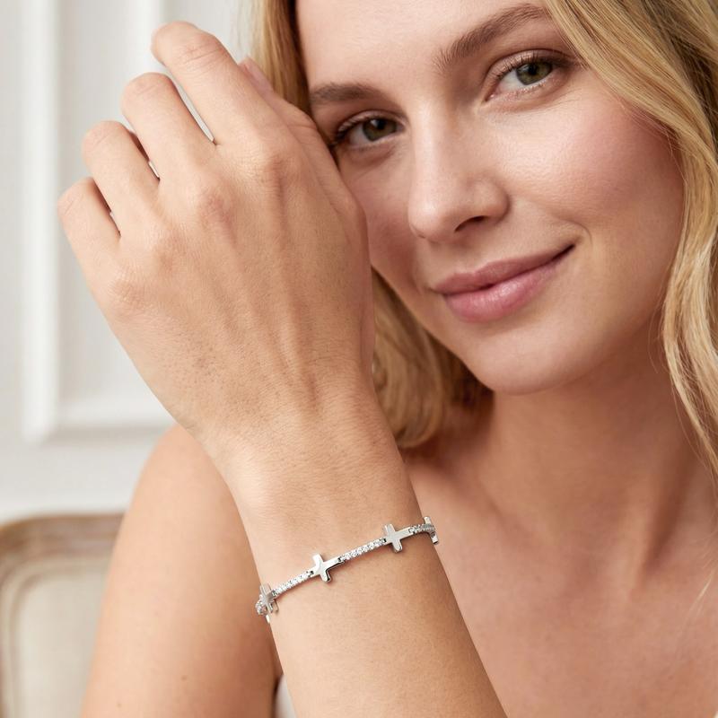 Delzzad 0.9ct Cross Adjustable Bracelet Synthetic Moissanite Copper Bracelet Engagement Wedding Anniversary Perfect Gifts