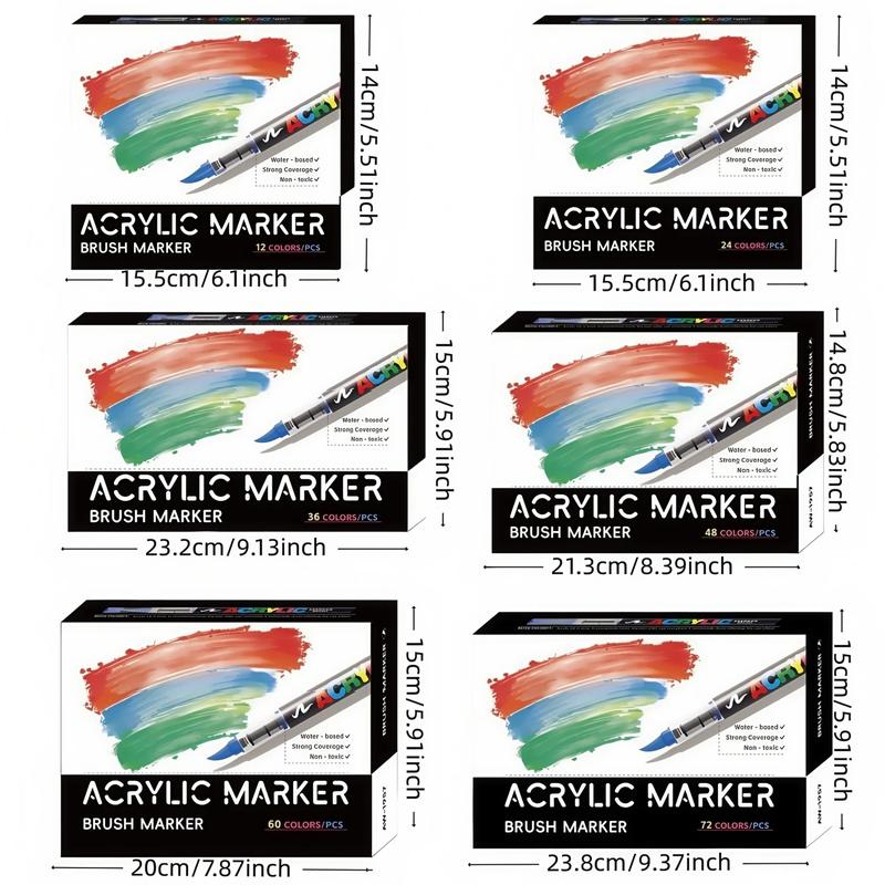 Acrylic Paint Markers Brush Tip & Dual Tip | Set of 12 & 24 Premium Acrylic Paint Pens for Canvas, Rock Painting, Glass, Wood, Ceramic Surfaces, DIY Crafts