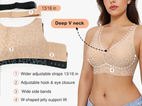 Popilush Seamless Wireless Leopard Jelly Bra – Strapless V-Neck One-Piece Molded Cup, Comfortable Supportive Fit for Women