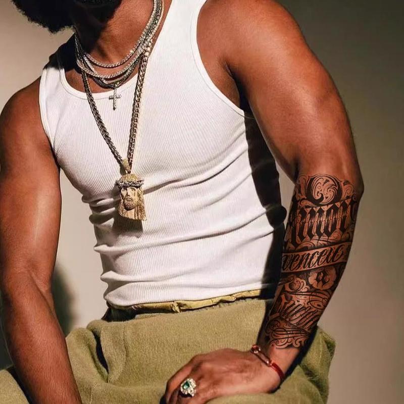 76 Sheets Large Black Temporary Tattoo Stickers - Tribal Wolves, Tigers, Lions, Snakes, Skulls, 12 Fake Tattoo Stickers for Men & Women Arm Designs