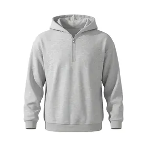 Men's Solid Color Half-Zip Hoodies 1-Pack Ultra Cozy Breathable Lightweight Pullover Sweatshirts with Adjustable Drawstring Hood Roomy Kangaroo Pocket and Relaxed Fit Ideal for Daily Casual Outings Morning Strolls Outdoor Errands Long Sleeve